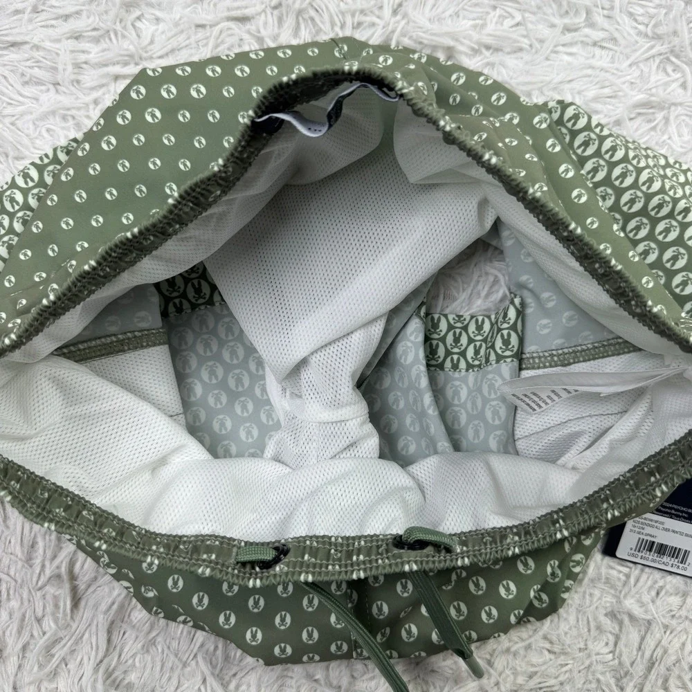 NWT Psycho Bunny Shorts Boys Medium 10-12 Green Bendigo AOP Lined Swim Trunk M